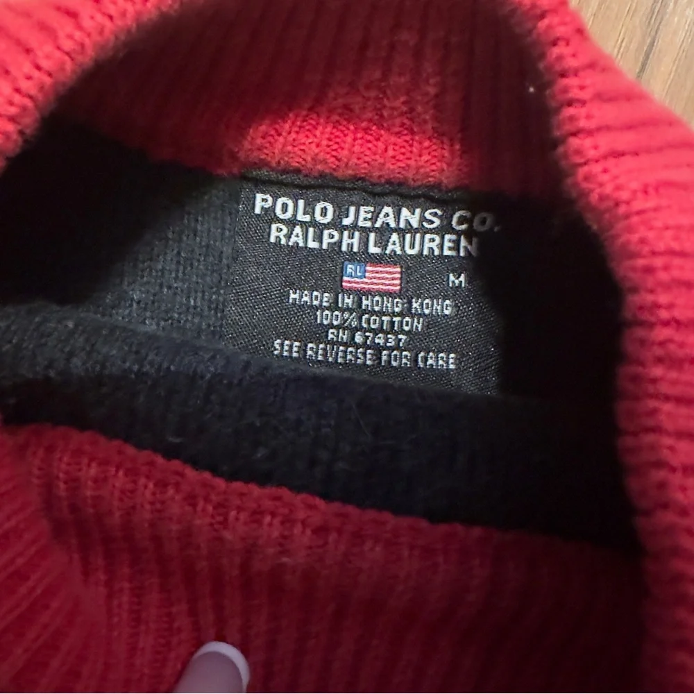 Polo Jeans Co. By Ralph Lauren Red and Black Ribbed Crewneck Sweater y2k